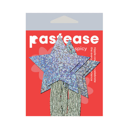 PASTEASE STAR: TASSEL PASTIES: SILVER GLITTER STAR WITH FRINGE PASTIES