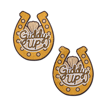 PASTEASE GIDDY UP SPARKLING HORSESHOE GOLDEN NIPPLE COVERS