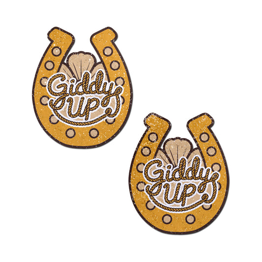 PASTEASE GIDDY UP SPARKLING HORSESHOE GOLDEN NIPPLE COVERS