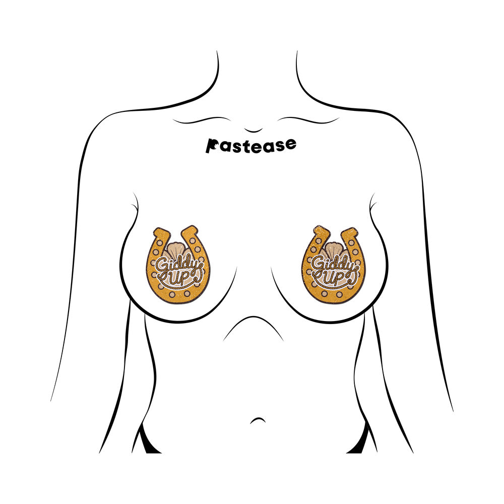 PASTEASE - GIDDY UP SPARKLING HORSESHOE GOLDEN NIPPLE COVERS