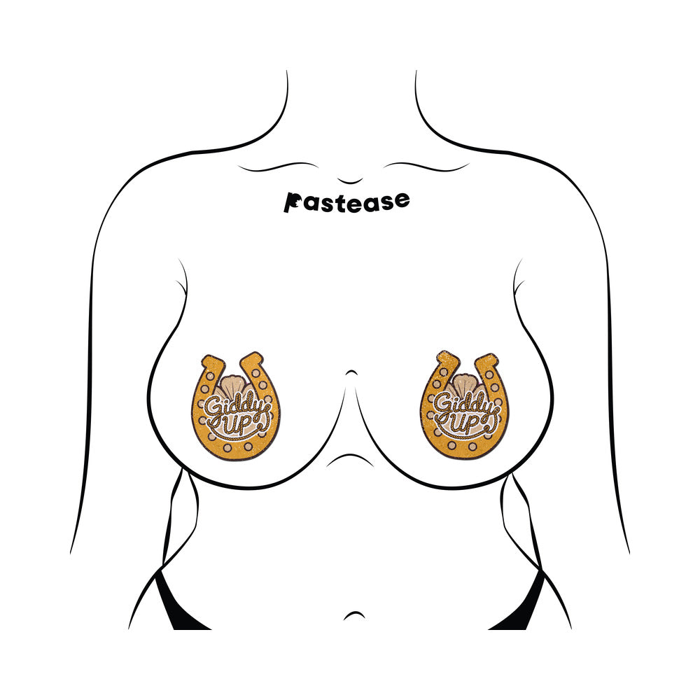 PASTEASE - GIDDY UP SPARKLING HORSESHOE GOLDEN NIPPLE COVERS