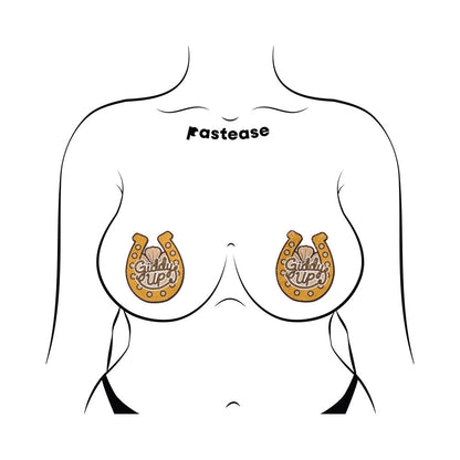 PASTEASE - GIDDY UP SPARKLING HORSESHOE GOLDEN NIPPLE COVERS