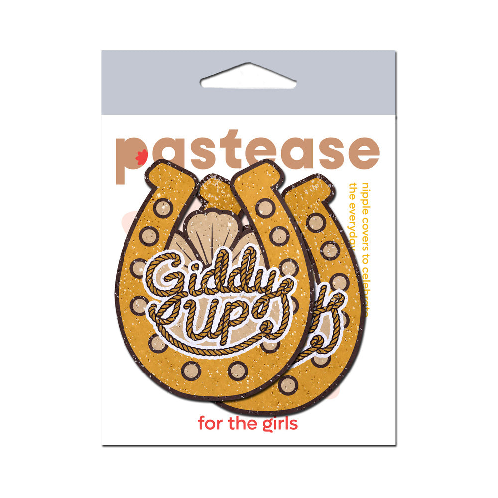 PASTEASE - GIDDY UP SPARKLING HORSESHOE GOLDEN NIPPLE COVERS