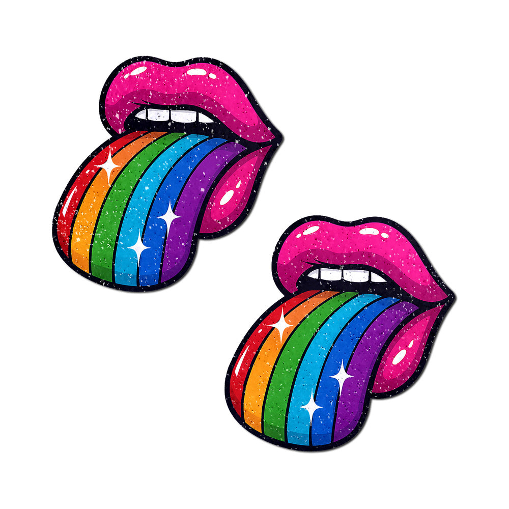 TASTE THE RAINBOW SPARKLING TONGUE OUT BREAST COVERS