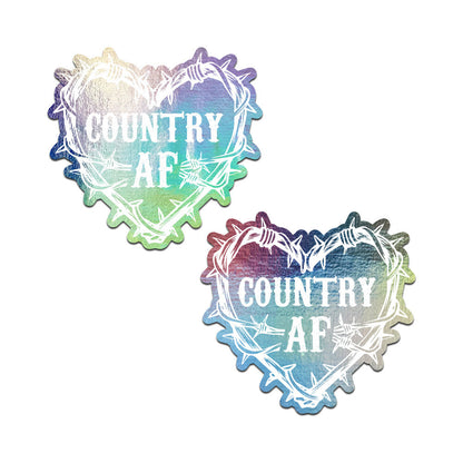PASTEASE COUNTRY AF BARBED WIRE HEART PASTIES HOLOGRAPHIC NIPPLE COVERS