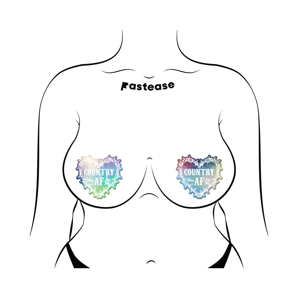 PASTEASE COUNTRY AF BARBED WIRE HEART PASTIES HOLOGRAPHIC NIPPLE COVERS
