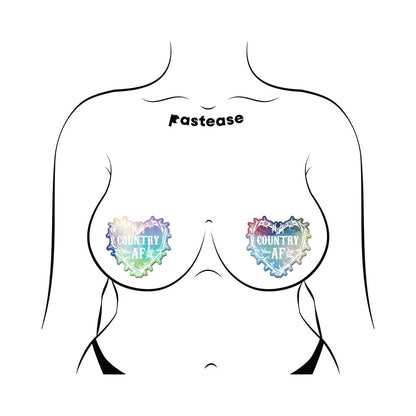 PASTEASE COUNTRY AF BARBED WIRE HEART PASTIES HOLOGRAPHIC NIPPLE COVERS