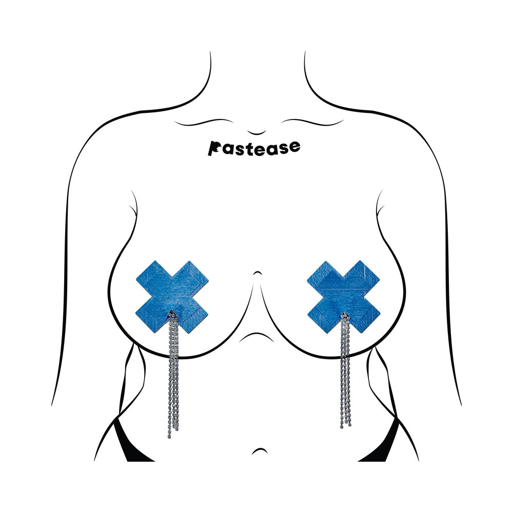 PASTEASE TASSEL PASTIES: DENIM PLUS X WITH LONG RHINESTONE TASSEL