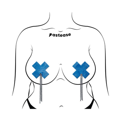 PASTEASE TASSEL PASTIES: DENIM PLUS X WITH LONG RHINESTONE TASSEL