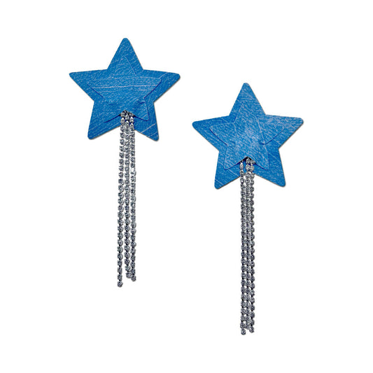 TASSEL PASTIES: DENIM STAR PASTEASE WITH LONG RHINESTONE TASSEL