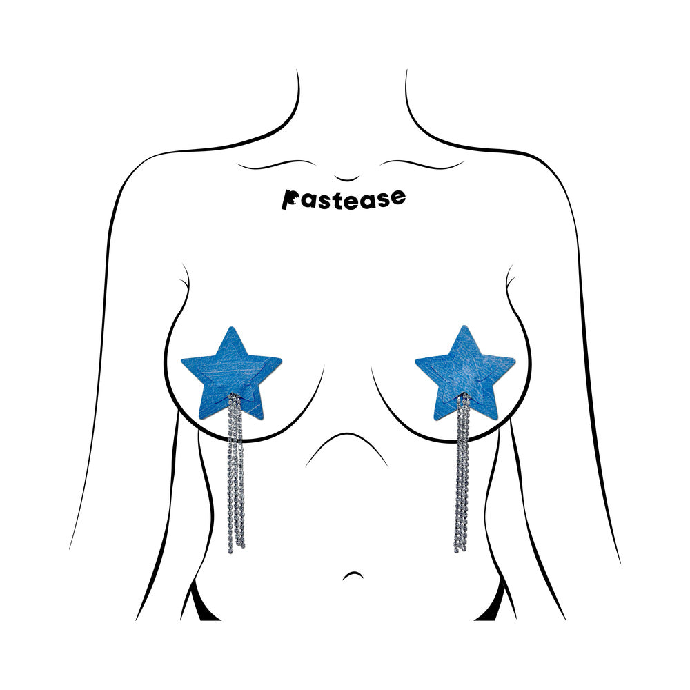 PASTEASE TASSEL PASTIES: DENIM STAR PASTEASE WITH LONG RHINESTONE TASSEL