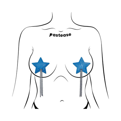 PASTEASE TASSEL PASTIES: DENIM STAR PASTEASE WITH LONG RHINESTONE TASSEL