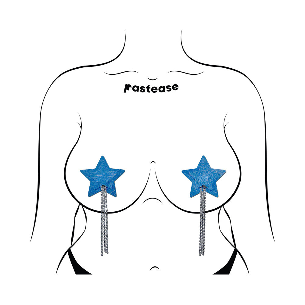 PASTEASE TASSEL PASTIES: DENIM STAR PASTEASE WITH LONG RHINESTONE TASSEL