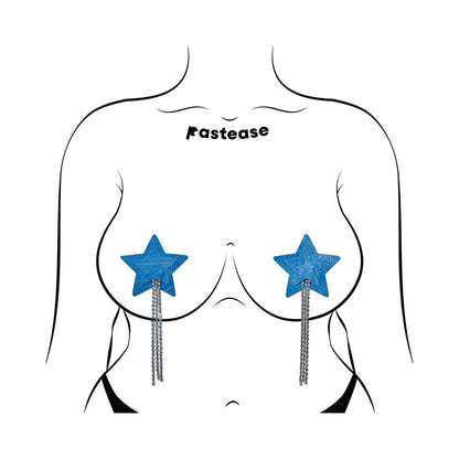 PASTEASE TASSEL PASTIES: DENIM STAR PASTEASE WITH LONG RHINESTONE TASSEL