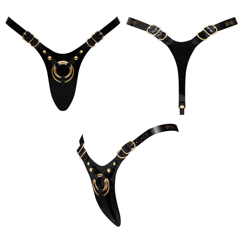 STRAP-ON-ME LEATHERETTE HARNESS FABULOUS ONE SIZE BLACK GLOSSY