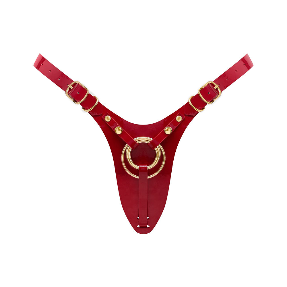 STRAP-ON-ME LEATHERETTE HARNESS FABULOUS ONE SIZE RED GLOSSY