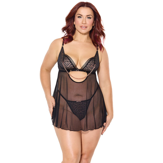 COQUETTE PLEASURE BABYDOLL & G-STRING BLACK QUEEN SIZE