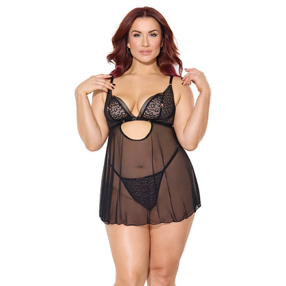 PLEASURE BABYDOLL & G-STRING BLACK QUEEN SIZE