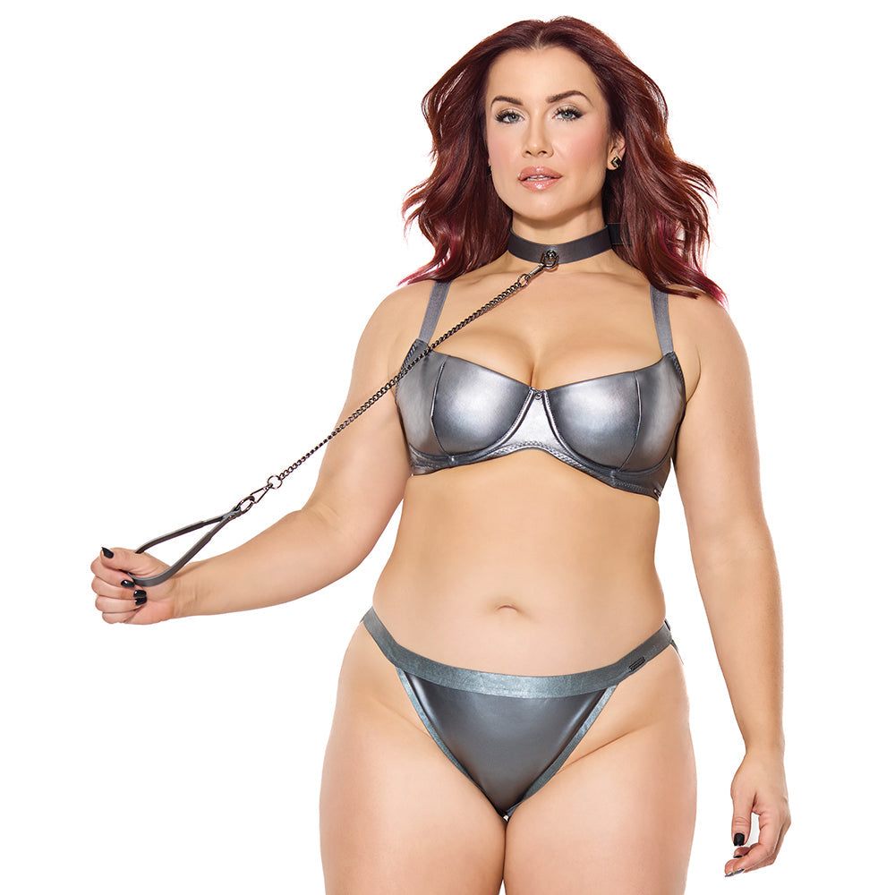 COQUETTE PLEASURE COLLAR & LEASH GREY