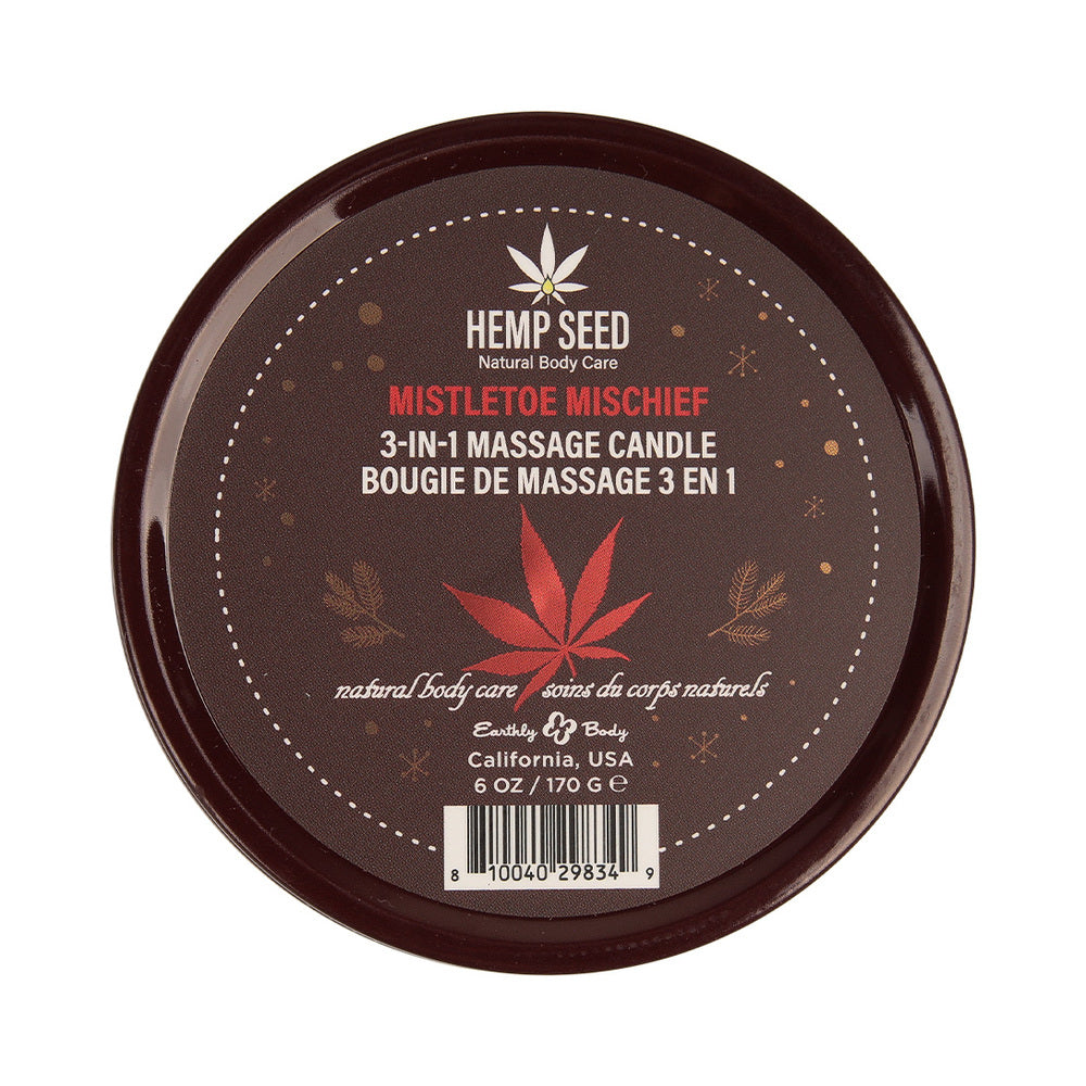 EARTHLY BODY HEMP SEED 3-IN-1 MASSAGE CANDLE MISTLETOE MISCHIEF 6 OZ.