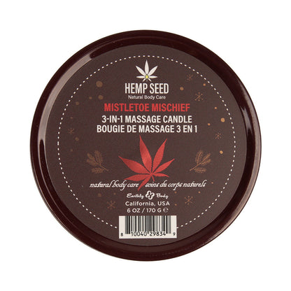 EARTHLY BODY HEMP SEED 3-IN-1 MASSAGE CANDLE MISTLETOE MISCHIEF 6 OZ.