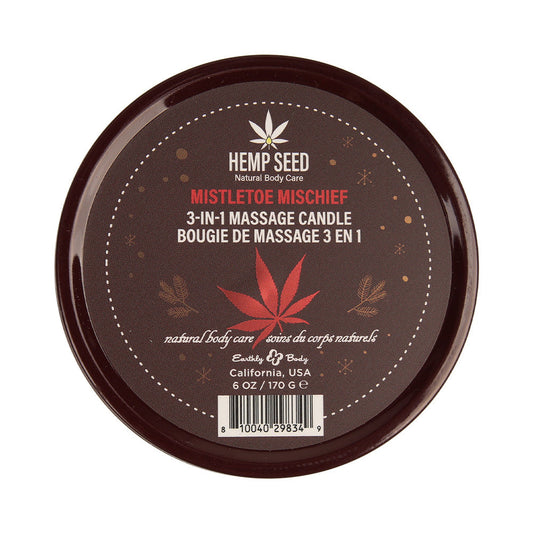 EARTHLY BODY HEMP SEED 3-IN-1 MASSAGE CANDLE MISTLETOE MISCHIEF 6 OZ.
