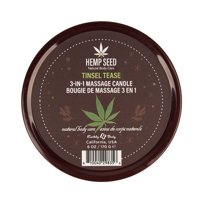 EARTHLY BODY HEMP SEED 3-IN-1 MASSAGE CANDLE TINSEL TEASE 6 OZ.