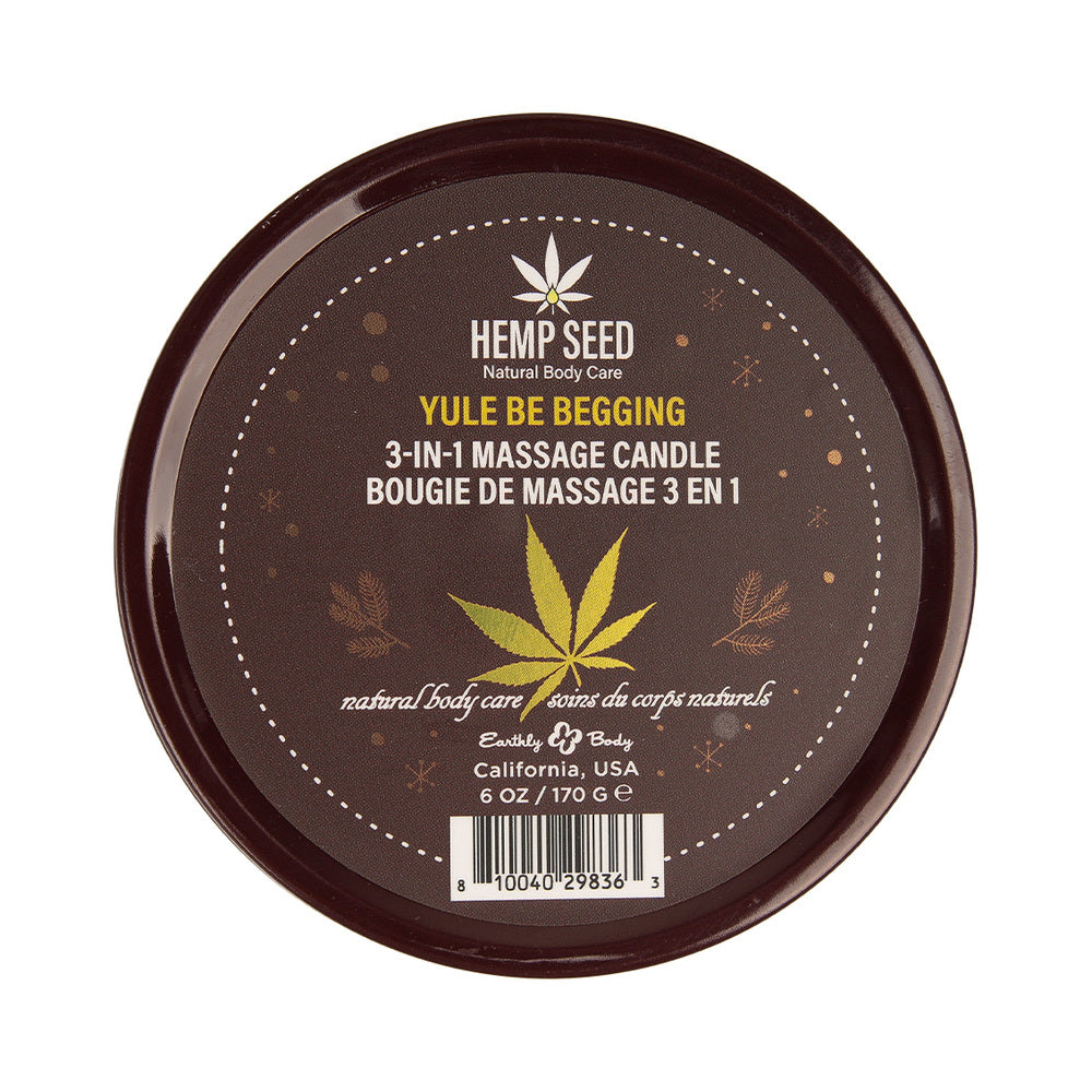 EARTHLY BODY HEMP SEED 3-IN-1 MASSAGE CANDLE YULE BE BEGGING 6 OZ.