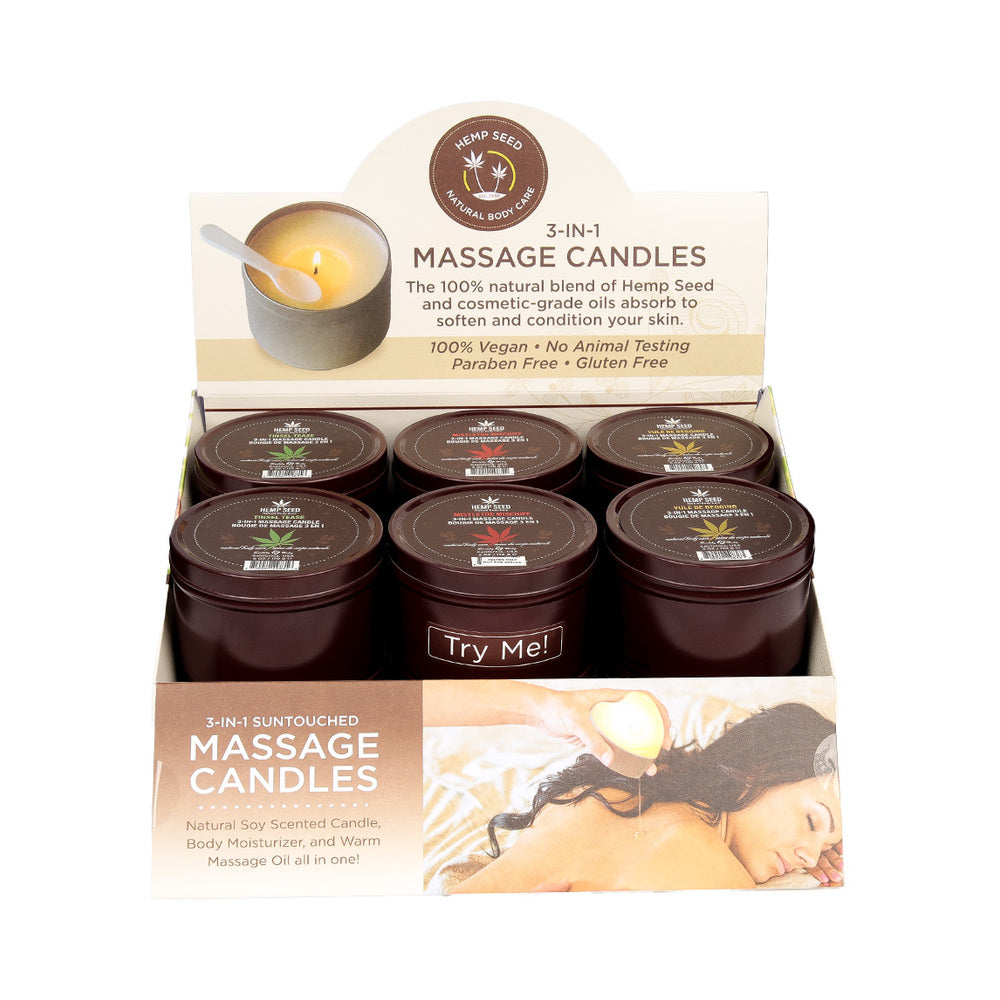 EARTHLY BODY - HEMP SEED HOLIDAY CANDLE PRE PACK: MISTLETOE MISCHIEF, TINSEL TEASE, YULE BE BEGGING