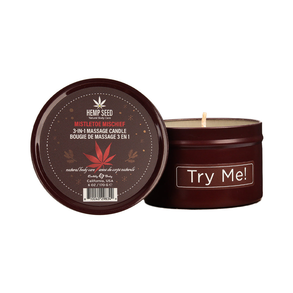 EARTHLY BODY - HEMP SEED HOLIDAY CANDLE PRE PACK: MISTLETOE MISCHIEF, TINSEL TEASE, YULE BE BEGGING