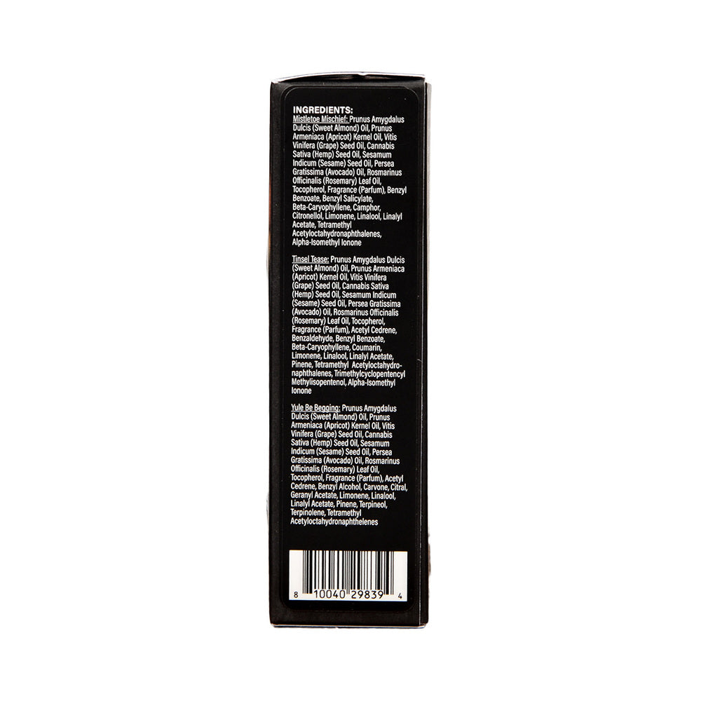 EARTHLY BODY HEMP SEED HOLIDAY MASSAGE OIL TRIO GIFT SET: MISTLETOE MISCHIEF, TINSEL TEASE, YULE BE BEGGING