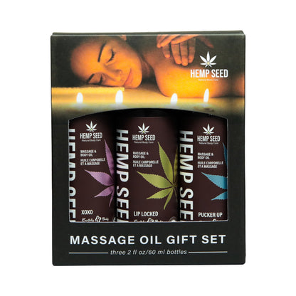 EARTHLY BODY - HEMP SEED VALENTINE MASSAGE OIL TRIO GIFT SET: XOXO, LIP LOCKED, PUCKER UP