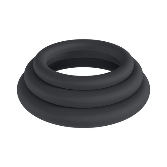 LEVELZ CLASSIC SILICONE COCK RING SET OF 3 (XS/S/M) BLACK