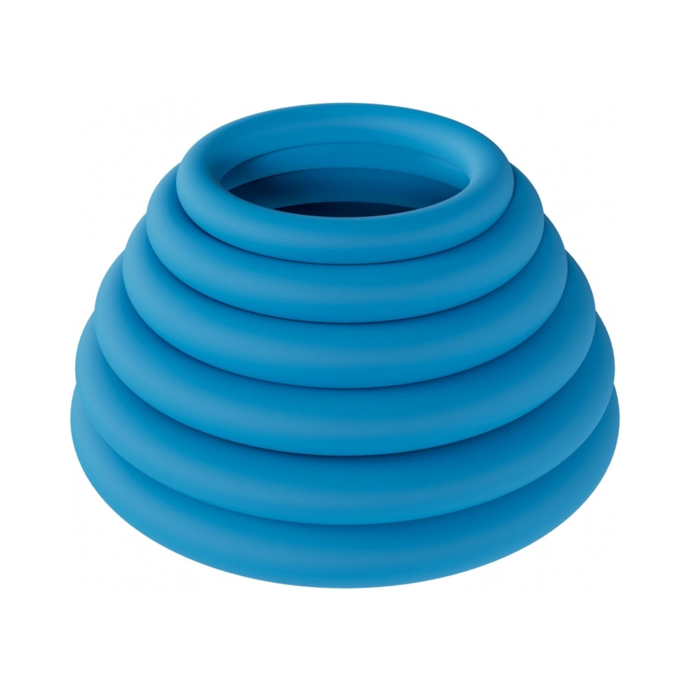 LEVELZ CLASSIC SILICONE COCK RING SET OF 6 ALL SIZES TEAL