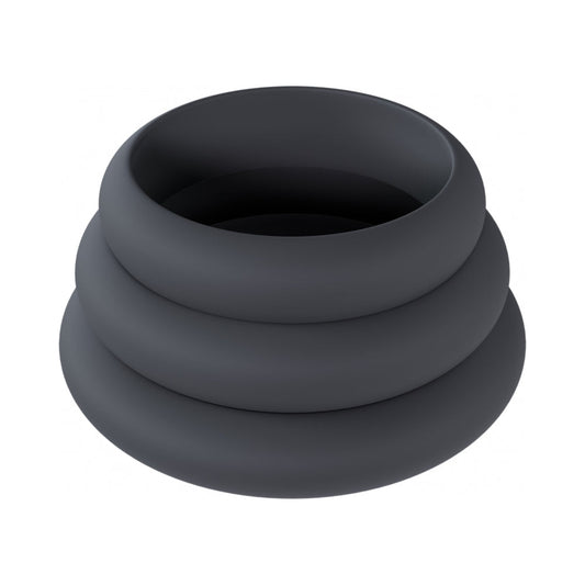 LEVELZ WIDE O SILICONE COCK RING SET OF 3 (30MM/35MM/42MM) BLACK