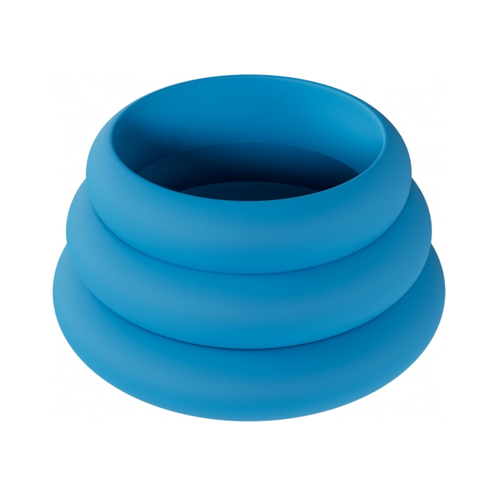 LEVELZ WIDE O SILICONE COCK RING SET OF 3 (42MM/50MM/55MM) TEAL