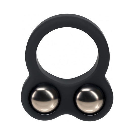 LEVELZ LIQUID SILICONE DOUBLE WEIGHTED BALL COCK RING BLACK