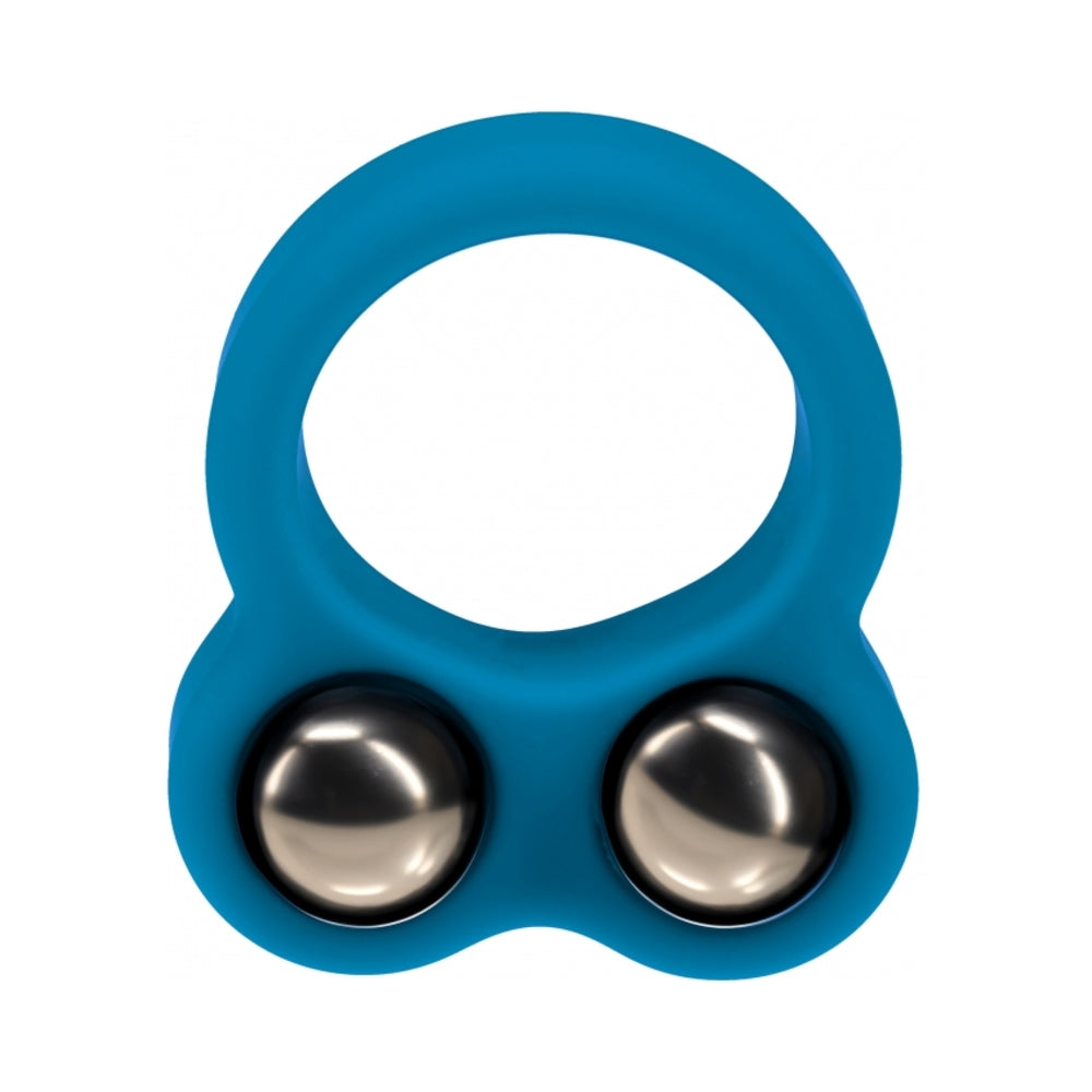 LEVELZ LIQUID SILICONE DOUBLE WEIGHTED BALL COCK RING TEAL