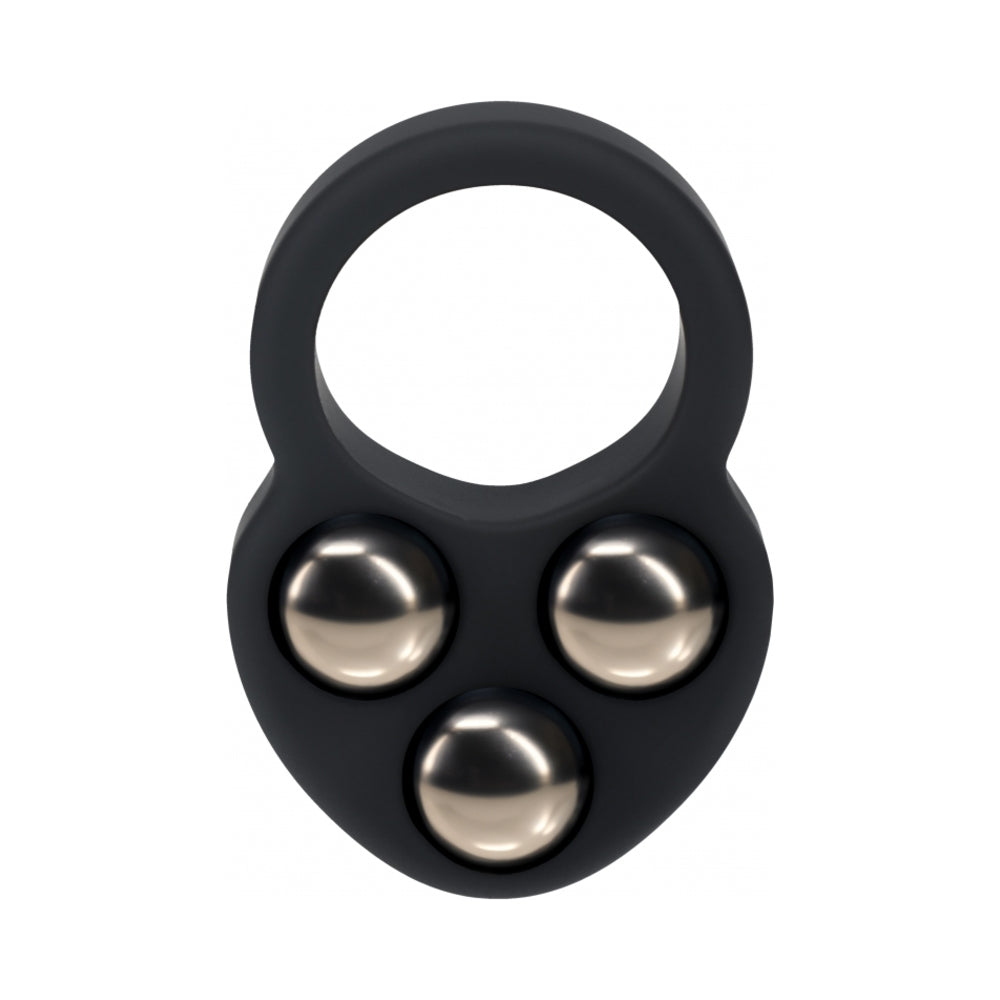 LEVELZ LIQUID SILICONE TRIPLE WEIGHTED BALL COCK RING BLACK