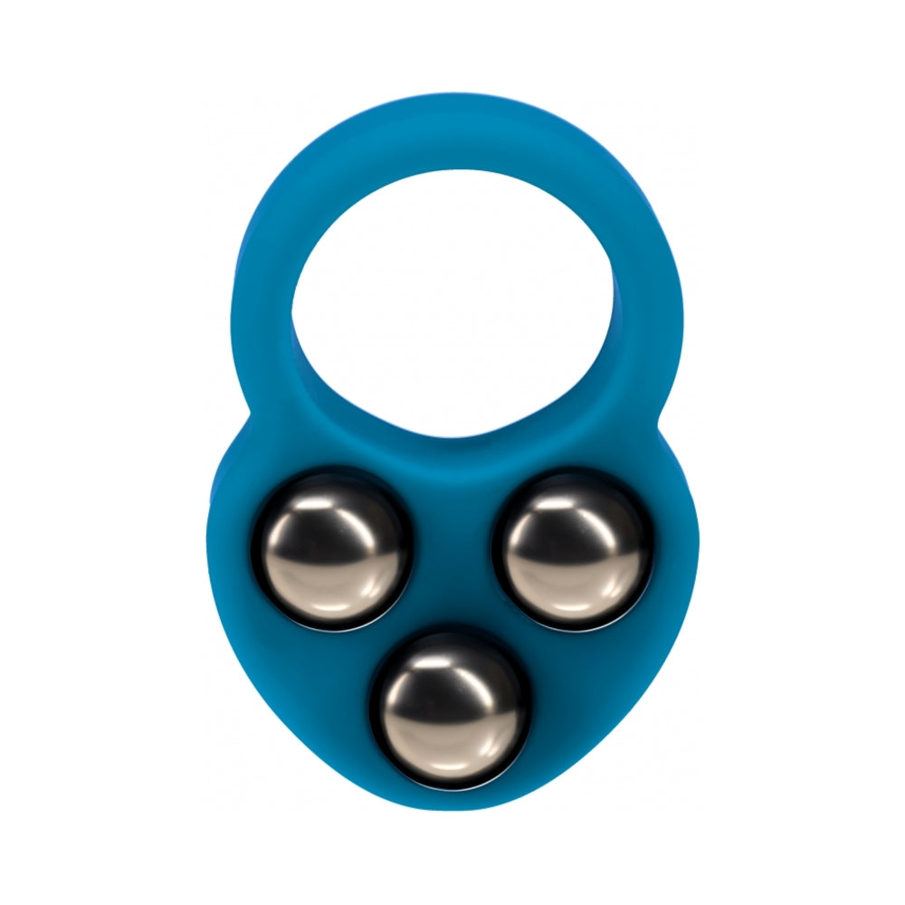 LEVELZ LIQUID SILICONE TRIPLE WEIGHTED BALL COCK RING TEAL