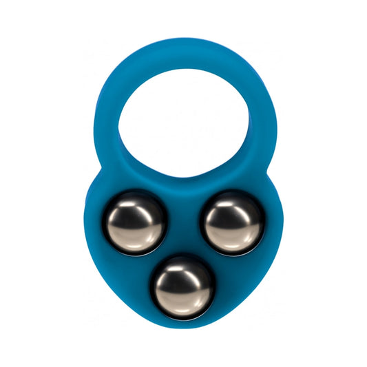 LEVELZ LIQUID SILICONE TRIPLE WEIGHTED BALL COCK RING TEAL