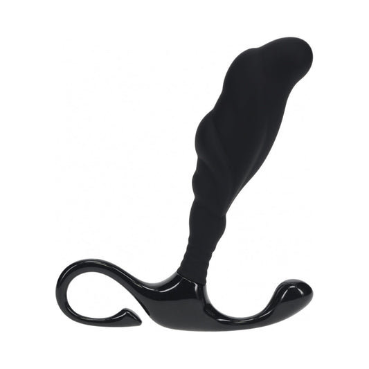 LEVELZ RIPPLED WITH HARD LOOP SILICONE PROSTATE MASSAGER LARGE BLACK