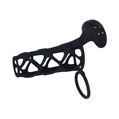 LEVELZ VIBRATING CAGE SILICONE COCK SLEEVE & BALL RING BLACK