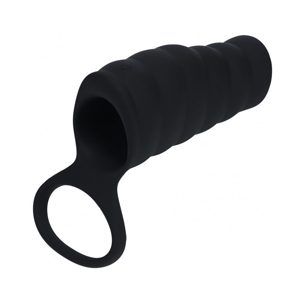 LEVELZ VIBRATING RIBBED SILICONE COCK SLEEVE & BALL RING BLACK