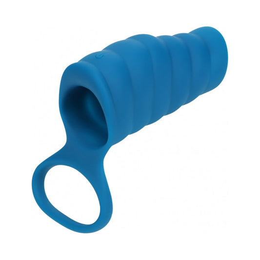 LEVELZ VIBRATING RIBBED SILICONE COCK SLEEVE & BALL RING TEAL