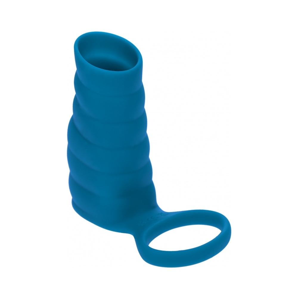 LEVELZ VIBRATING RIBBED SILICONE COCK SLEEVE & BALL RING TEAL