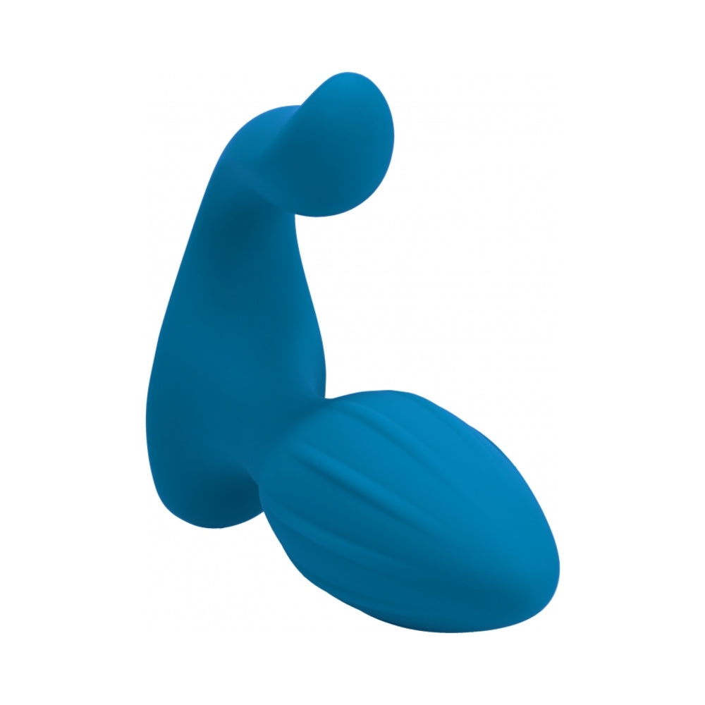 SHOTS - PLUG ANAL DE SILICONA VIBRATORIO Y GIRATORIO CON ESTIMULADOR DE ESFERA LEVELZ AZUL PETRÓLEO