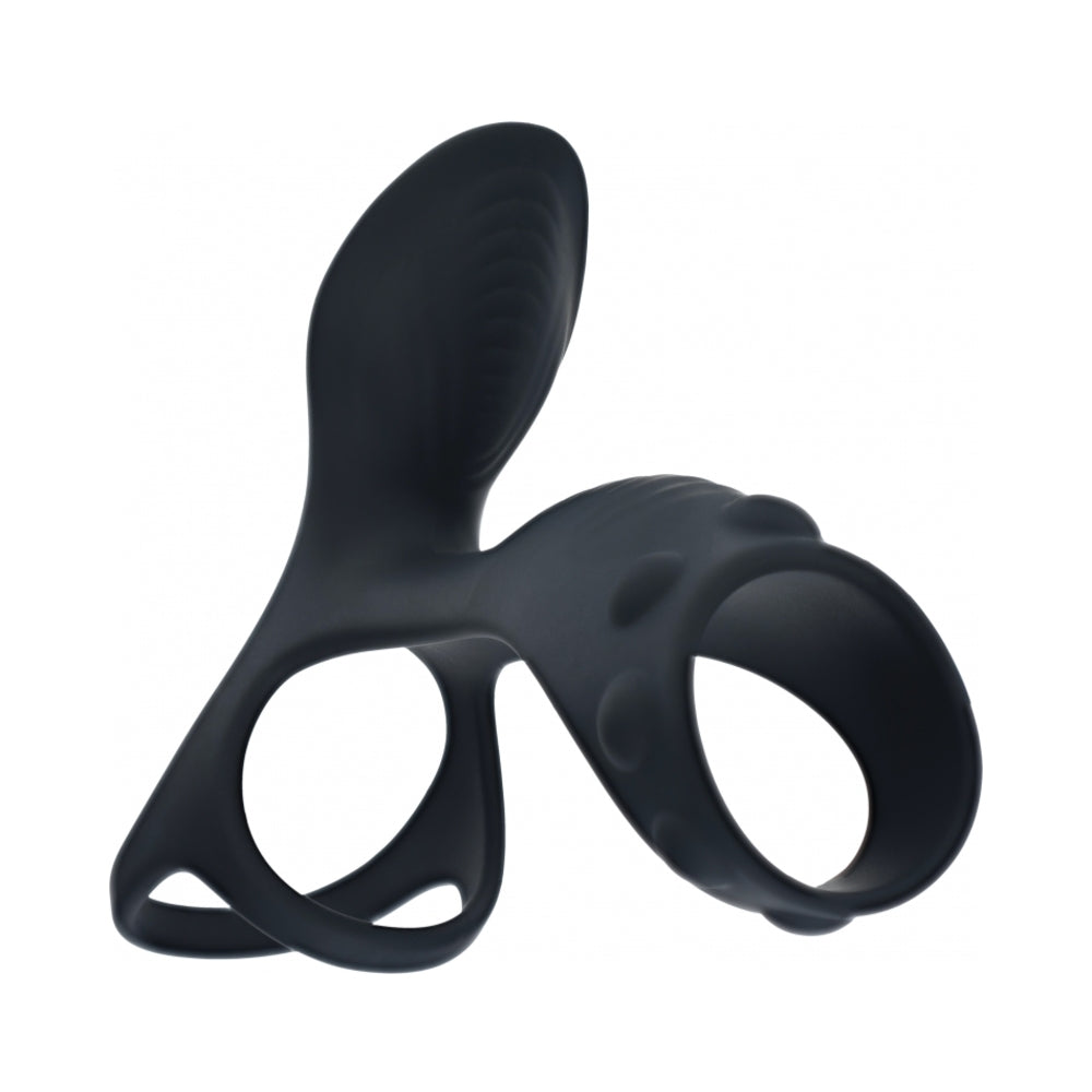LEVELZ VIBRATING SILICONE COCK & BALL RING WITH SHAFT LOOP BLACK