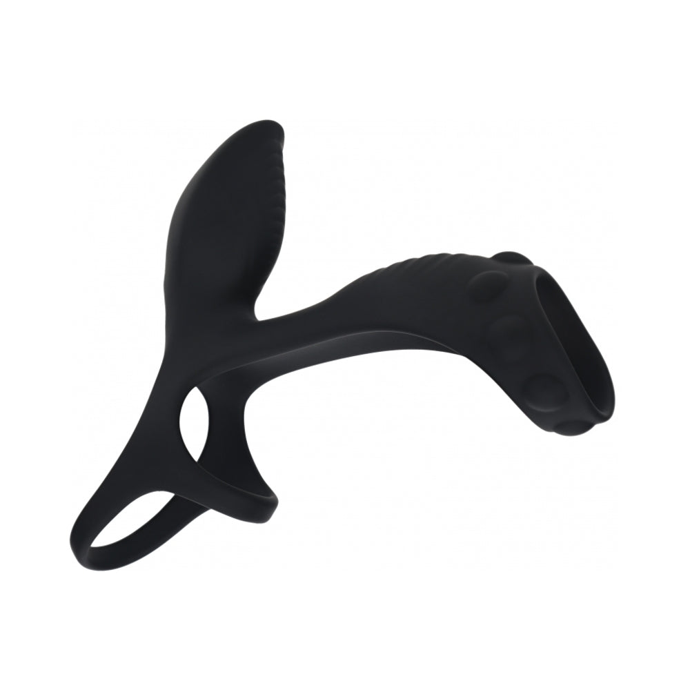 LEVELZ VIBRATING SILICONE COCK & BALL RING WITH SHAFT LOOP BLACK