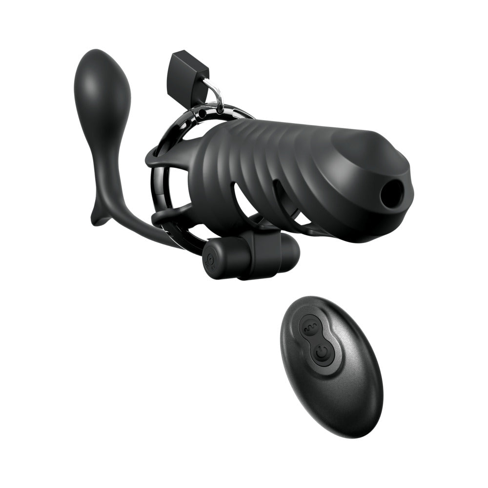 PIPEDREAM - FANTASY C-RINGZ BLOQUEADOR DE COLA VIBRATORIO CON CONTROL REMOTO CON TAPÓN ANAL 'ASS-GASM' NEGRO